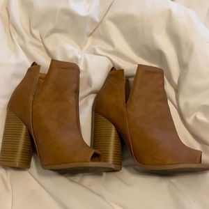 Brown open toed heeled booties